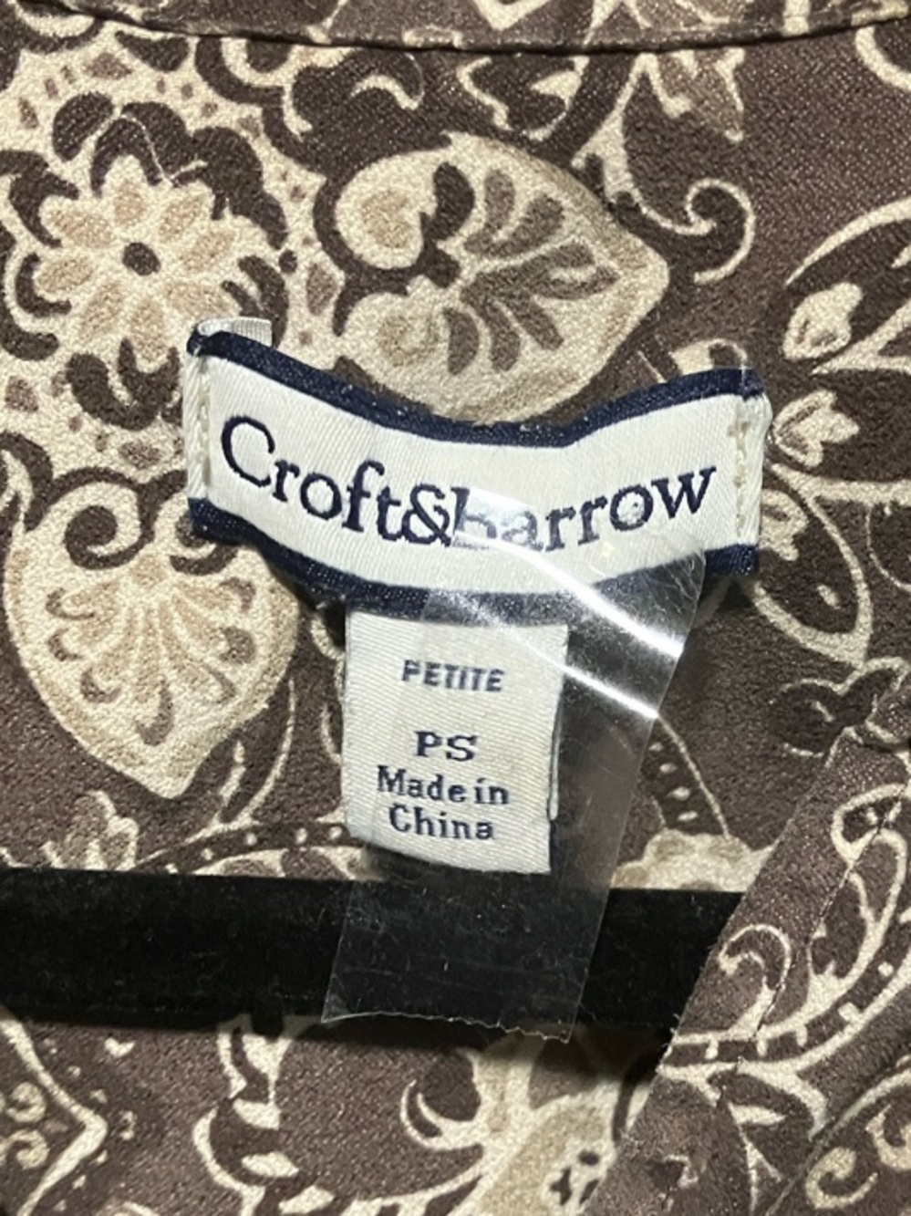 croft & barrow Brown and Cream Paisley Print Button-Front Shirt - Picture 2 of 8